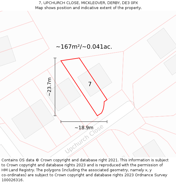 7, UPCHURCH CLOSE, MICKLEOVER, DERBY, DE3 0PX: Plot and title map