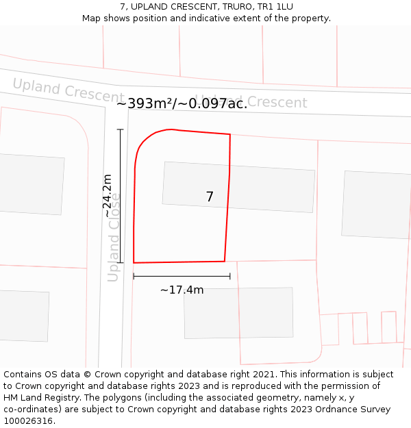 7, UPLAND CRESCENT, TRURO, TR1 1LU: Plot and title map