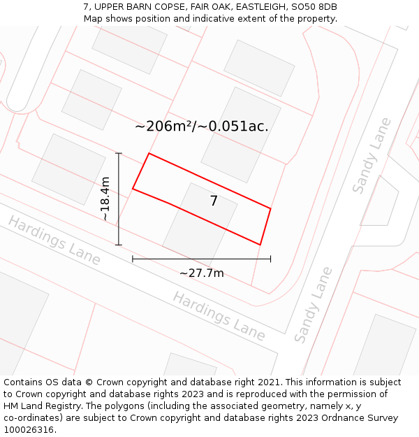 7, UPPER BARN COPSE, FAIR OAK, EASTLEIGH, SO50 8DB: Plot and title map