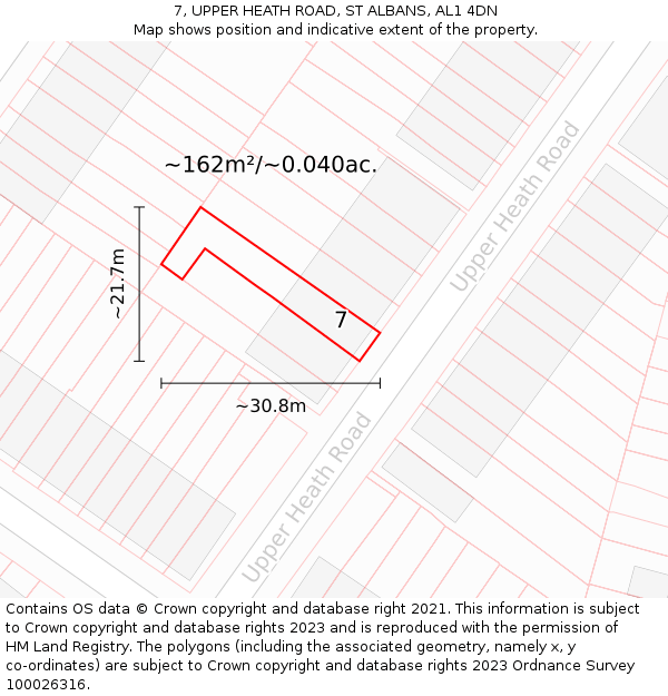 7, UPPER HEATH ROAD, ST ALBANS, AL1 4DN: Plot and title map