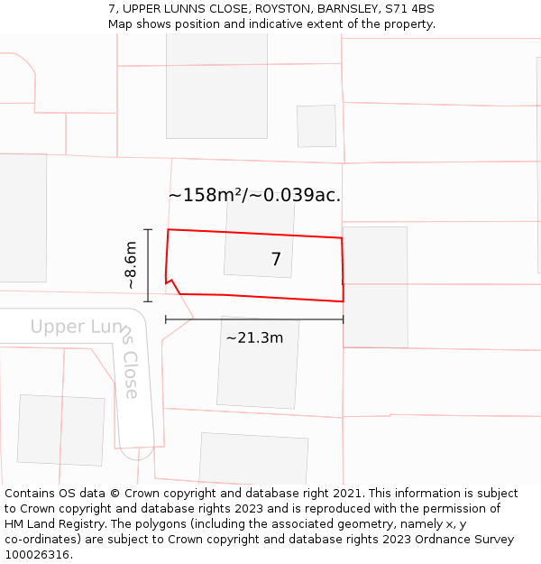 7, UPPER LUNNS CLOSE, ROYSTON, BARNSLEY, S71 4BS: Plot and title map