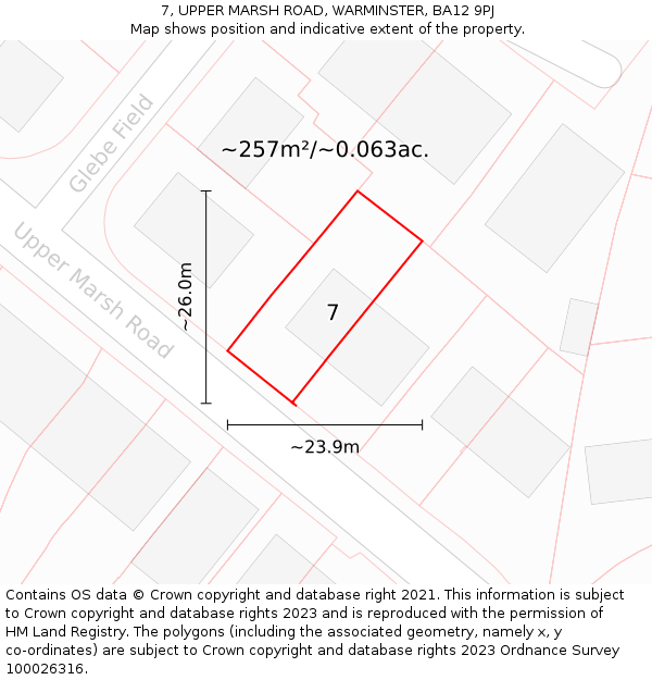 7, UPPER MARSH ROAD, WARMINSTER, BA12 9PJ: Plot and title map