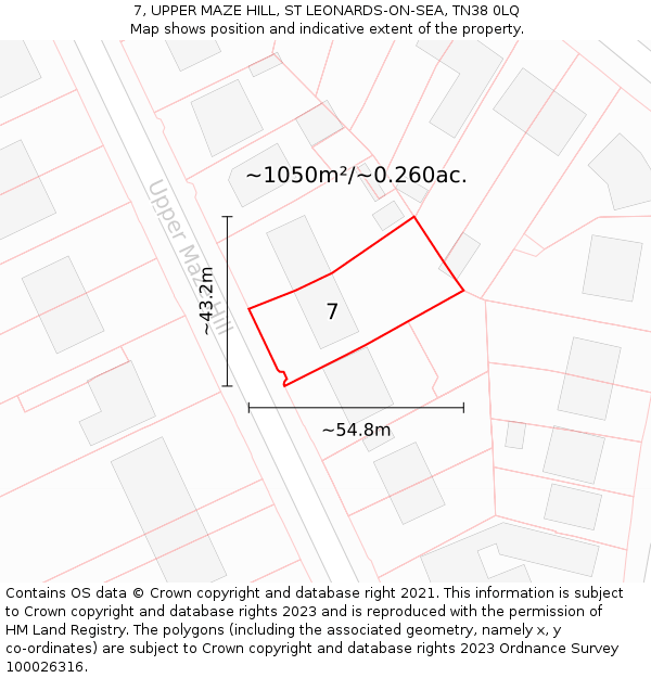 7, UPPER MAZE HILL, ST LEONARDS-ON-SEA, TN38 0LQ: Plot and title map