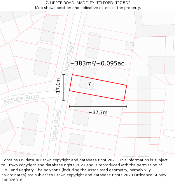 7, UPPER ROAD, MADELEY, TELFORD, TF7 5DF: Plot and title map