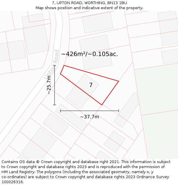7, UPTON ROAD, WORTHING, BN13 1BU: Plot and title map