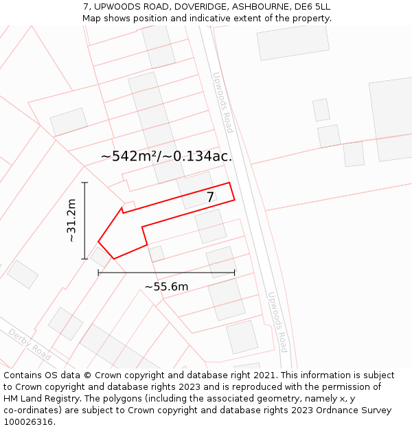 7, UPWOODS ROAD, DOVERIDGE, ASHBOURNE, DE6 5LL: Plot and title map