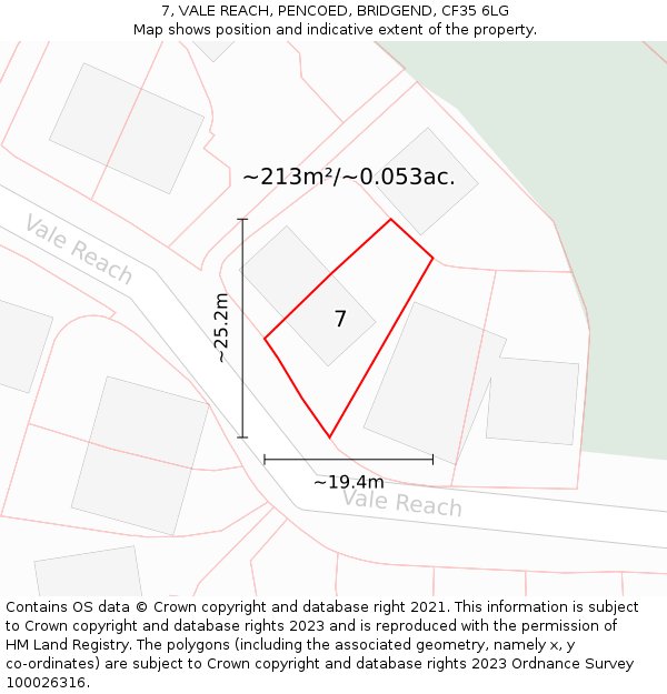 7, VALE REACH, PENCOED, BRIDGEND, CF35 6LG: Plot and title map