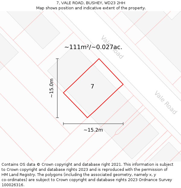 7, VALE ROAD, BUSHEY, WD23 2HH: Plot and title map