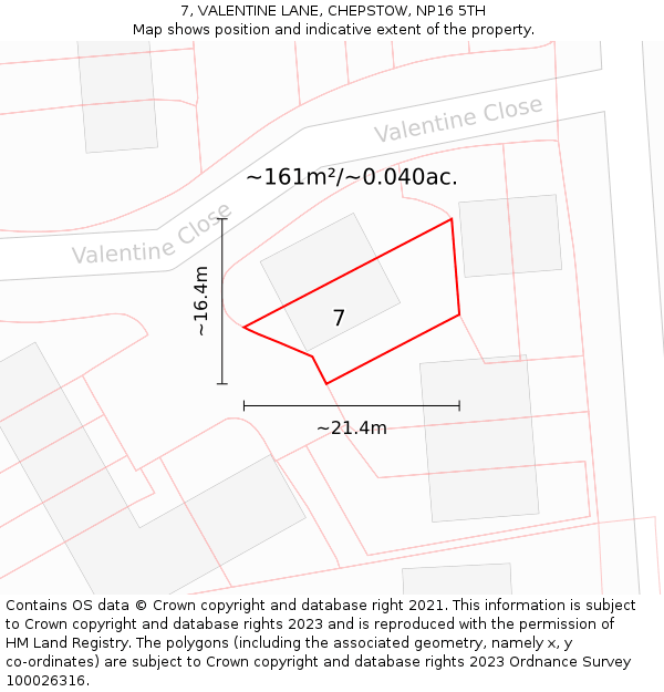 7, VALENTINE LANE, CHEPSTOW, NP16 5TH: Plot and title map