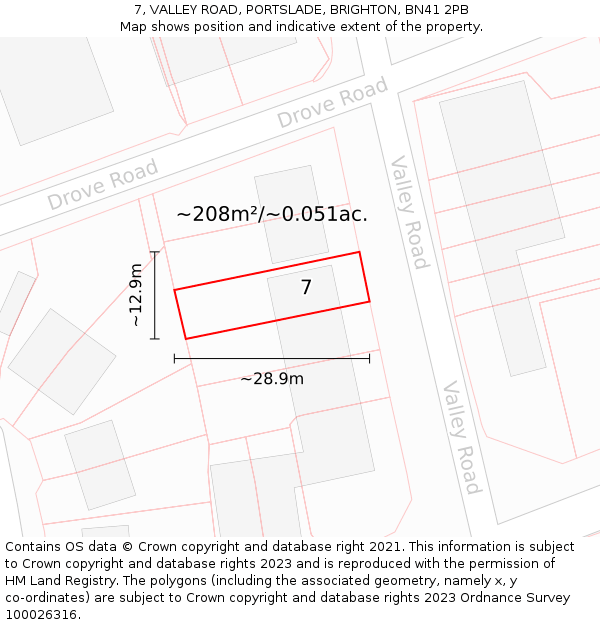 7, VALLEY ROAD, PORTSLADE, BRIGHTON, BN41 2PB: Plot and title map
