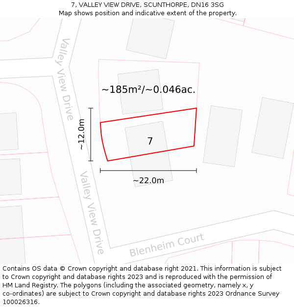 7, VALLEY VIEW DRIVE, SCUNTHORPE, DN16 3SG: Plot and title map
