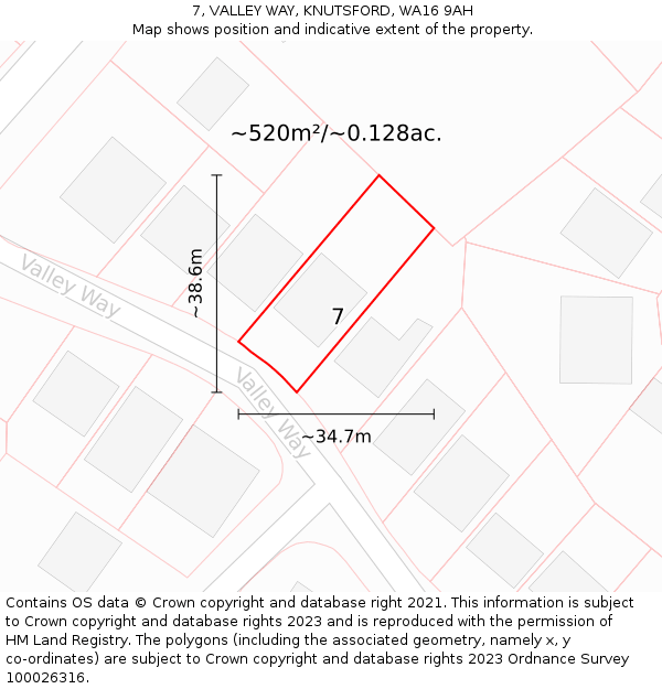 7, VALLEY WAY, KNUTSFORD, WA16 9AH: Plot and title map