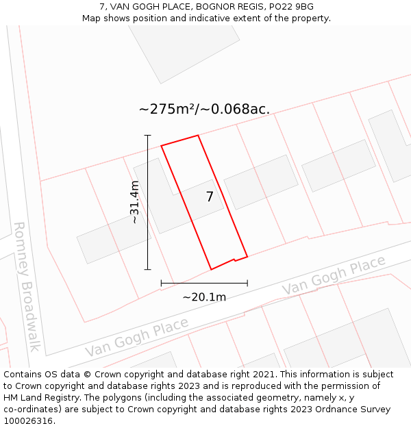 7, VAN GOGH PLACE, BOGNOR REGIS, PO22 9BG: Plot and title map