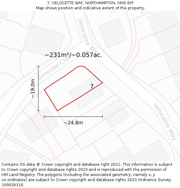 7, VELOCETTE WAY, NORTHAMPTON, NN5 6YF: Plot and title map