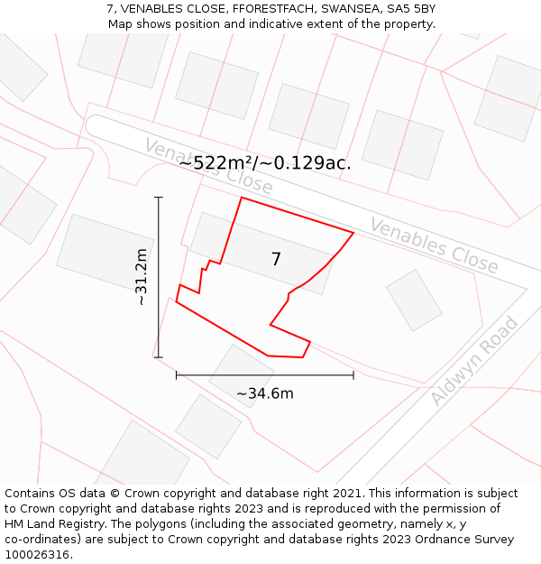 7, VENABLES CLOSE, FFORESTFACH, SWANSEA, SA5 5BY: Plot and title map