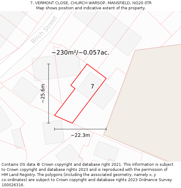 7, VERMONT CLOSE, CHURCH WARSOP, MANSFIELD, NG20 0TR: Plot and title map