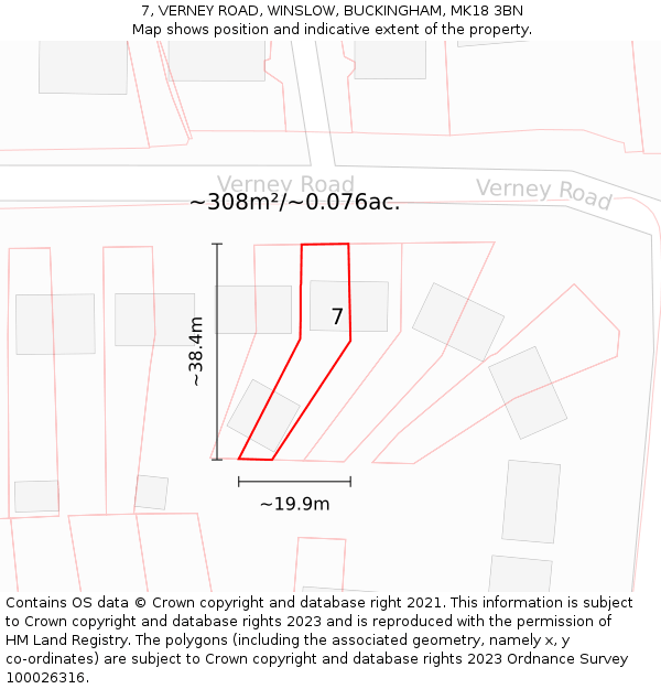 7, VERNEY ROAD, WINSLOW, BUCKINGHAM, MK18 3BN: Plot and title map