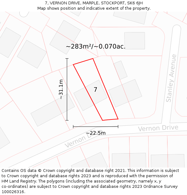 7, VERNON DRIVE, MARPLE, STOCKPORT, SK6 6JH: Plot and title map