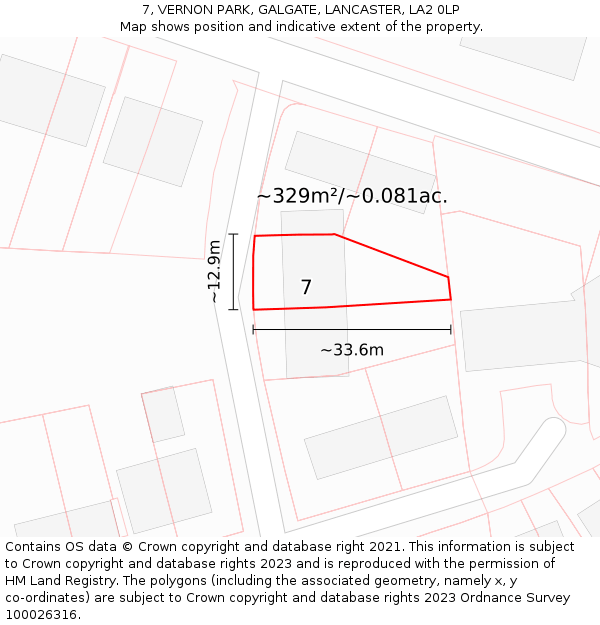 7, VERNON PARK, GALGATE, LANCASTER, LA2 0LP: Plot and title map
