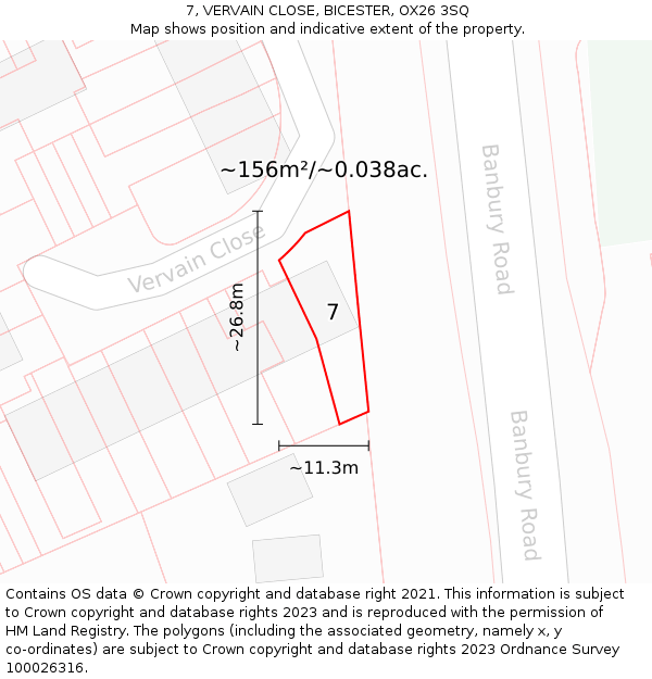 7, VERVAIN CLOSE, BICESTER, OX26 3SQ: Plot and title map