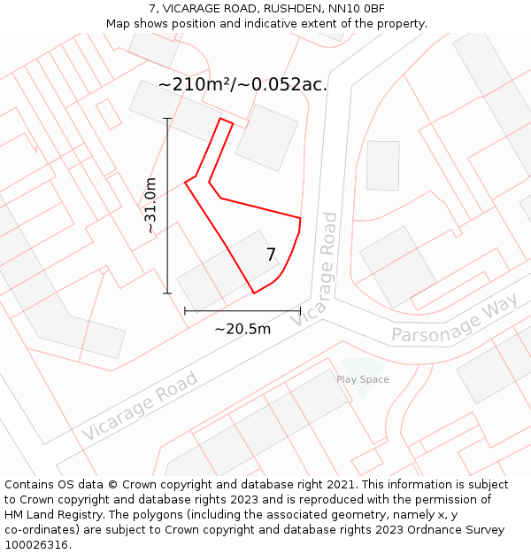 7, VICARAGE ROAD, RUSHDEN, NN10 0BF: Plot and title map