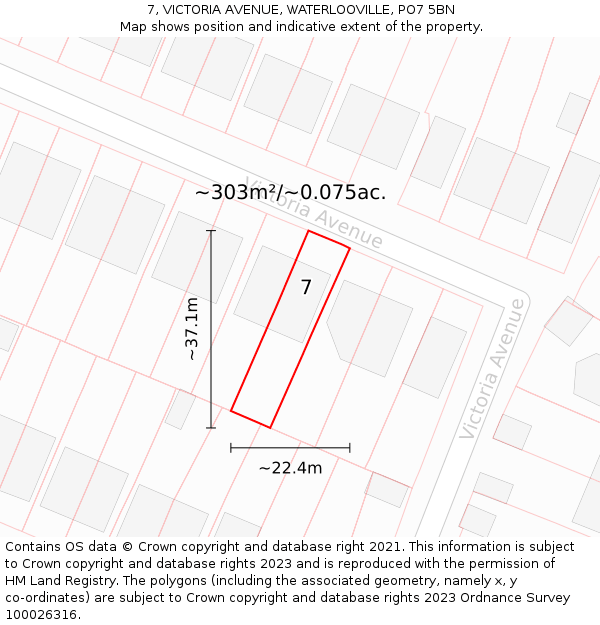 7, VICTORIA AVENUE, WATERLOOVILLE, PO7 5BN: Plot and title map