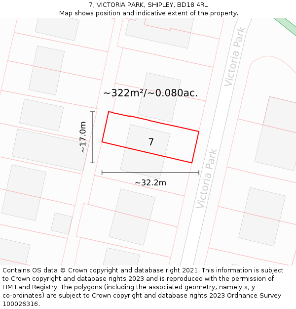 7, VICTORIA PARK, SHIPLEY, BD18 4RL: Plot and title map