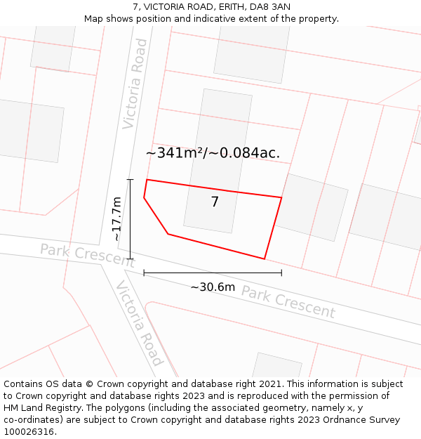 7, VICTORIA ROAD, ERITH, DA8 3AN: Plot and title map