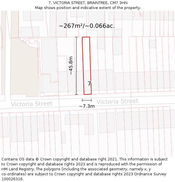 7, VICTORIA STREET, BRAINTREE, CM7 3HN: Plot and title map