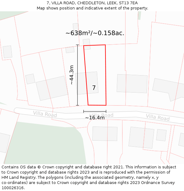 7, VILLA ROAD, CHEDDLETON, LEEK, ST13 7EA: Plot and title map