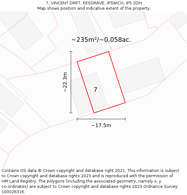 7, VINCENT DRIFT, KESGRAVE, IPSWICH, IP5 2DH: Plot and title map