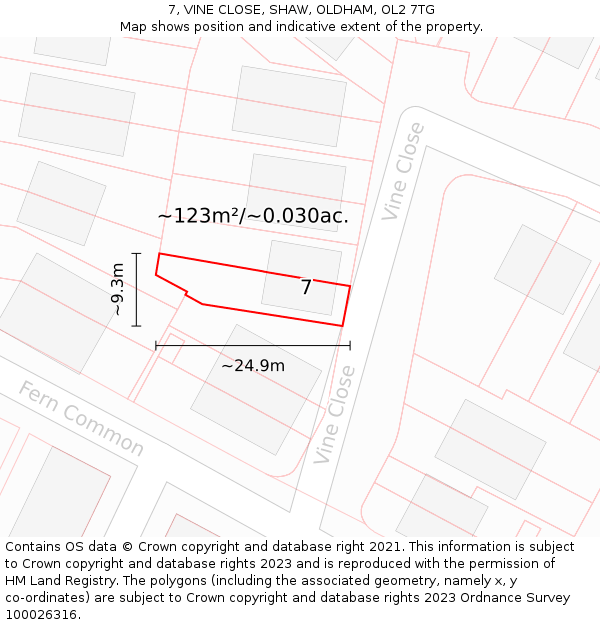 7, VINE CLOSE, SHAW, OLDHAM, OL2 7TG: Plot and title map