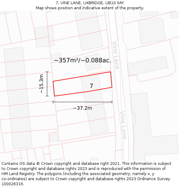 7, VINE LANE, UXBRIDGE, UB10 0AY: Plot and title map