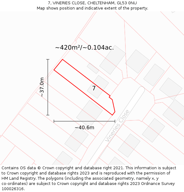 7, VINERIES CLOSE, CHELTENHAM, GL53 0NU: Plot and title map