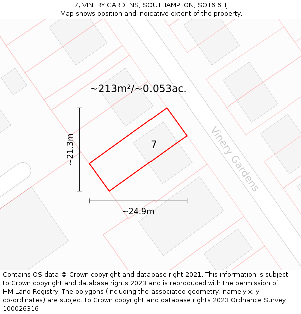 7, VINERY GARDENS, SOUTHAMPTON, SO16 6HJ: Plot and title map