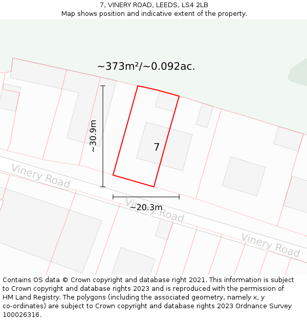 7, VINERY ROAD, LEEDS, LS4 2LB: Plot and title map