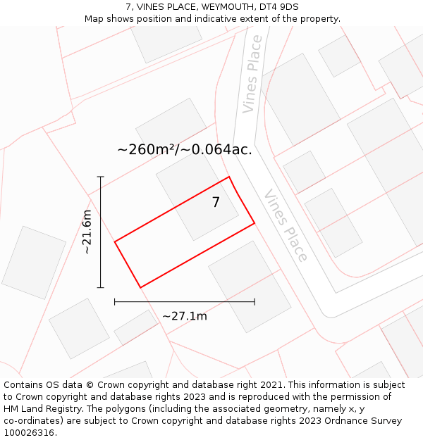 7, VINES PLACE, WEYMOUTH, DT4 9DS: Plot and title map