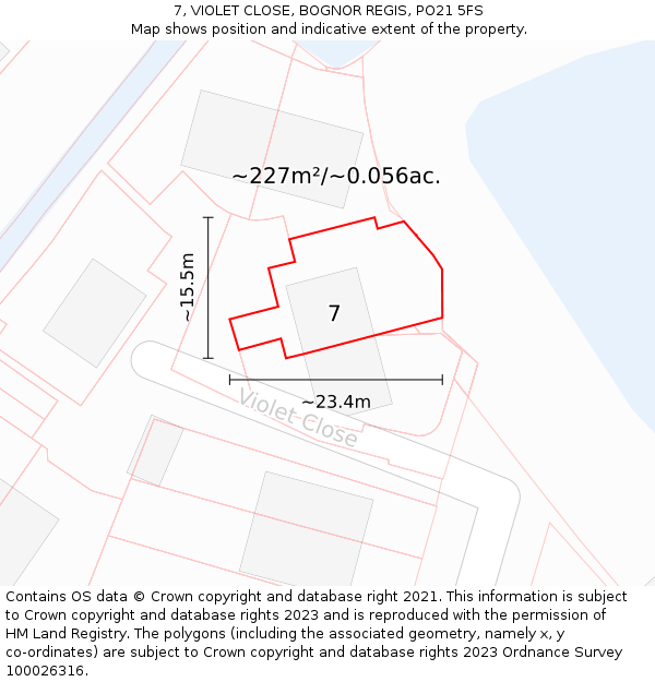 7, VIOLET CLOSE, BOGNOR REGIS, PO21 5FS: Plot and title map