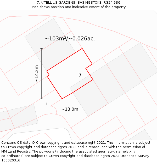 7, VITELLIUS GARDENS, BASINGSTOKE, RG24 9SG: Plot and title map