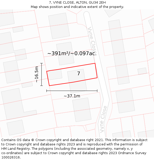 7, VYNE CLOSE, ALTON, GU34 2EH: Plot and title map