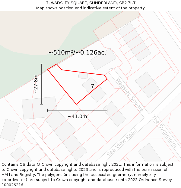 7, WADSLEY SQUARE, SUNDERLAND, SR2 7UT: Plot and title map