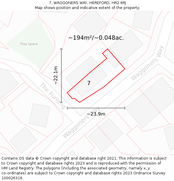 7, WAGGONERS WAY, HEREFORD, HR2 6RJ: Plot and title map