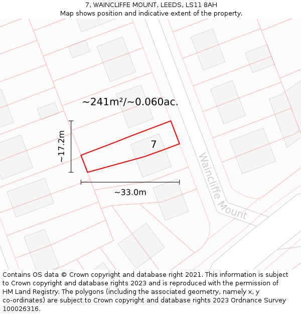 7, WAINCLIFFE MOUNT, LEEDS, LS11 8AH: Plot and title map