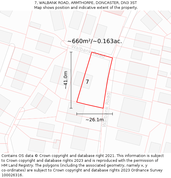 7, WALBANK ROAD, ARMTHORPE, DONCASTER, DN3 3ST: Plot and title map