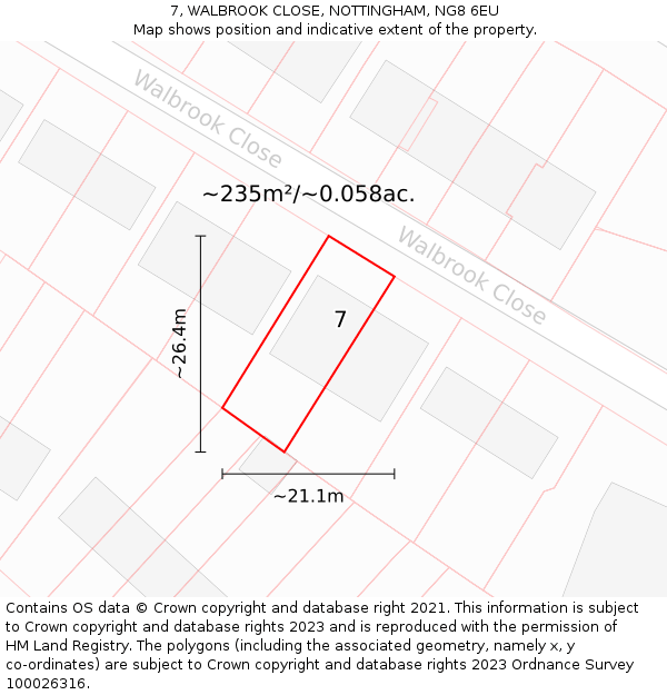 7, WALBROOK CLOSE, NOTTINGHAM, NG8 6EU: Plot and title map