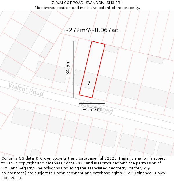 7, WALCOT ROAD, SWINDON, SN3 1BH: Plot and title map