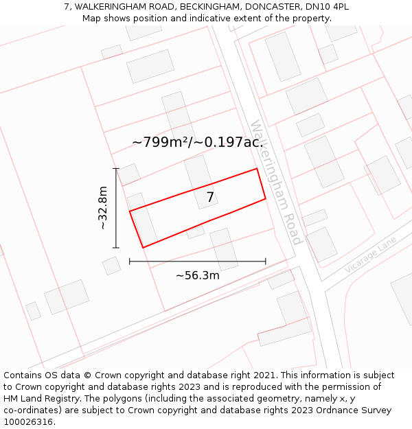 7, WALKERINGHAM ROAD, BECKINGHAM, DONCASTER, DN10 4PL: Plot and title map