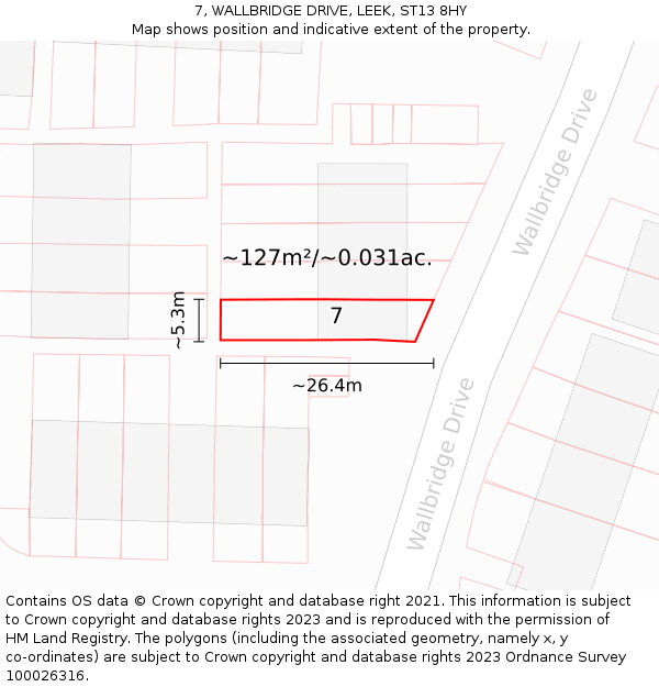 7, WALLBRIDGE DRIVE, LEEK, ST13 8HY: Plot and title map