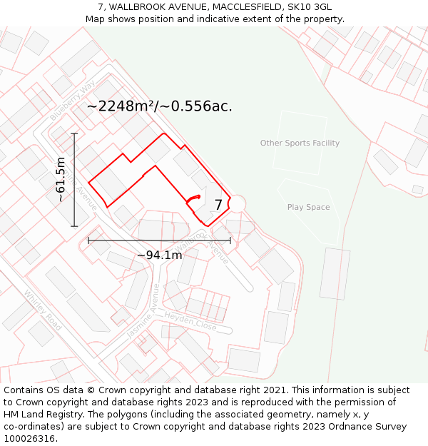 7, WALLBROOK AVENUE, MACCLESFIELD, SK10 3GL: Plot and title map