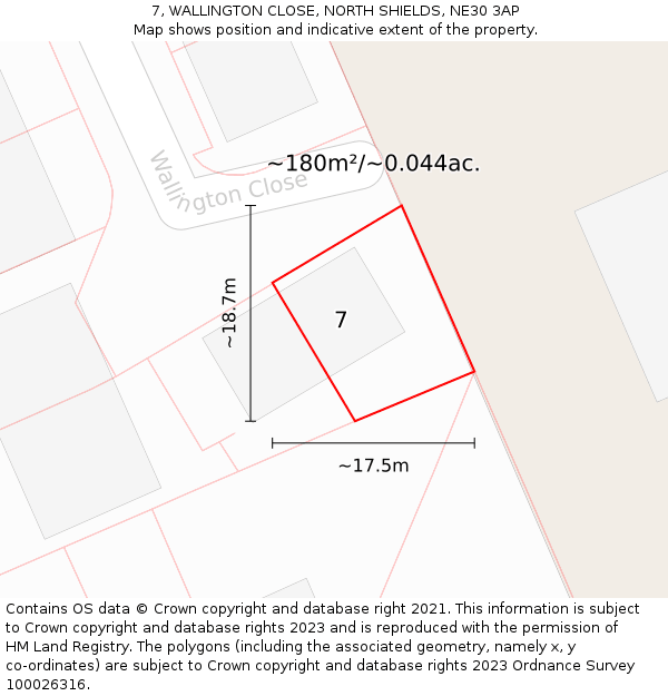 7, WALLINGTON CLOSE, NORTH SHIELDS, NE30 3AP: Plot and title map